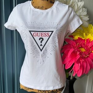 Guess White Pink Fitted Short Sleeve Tee